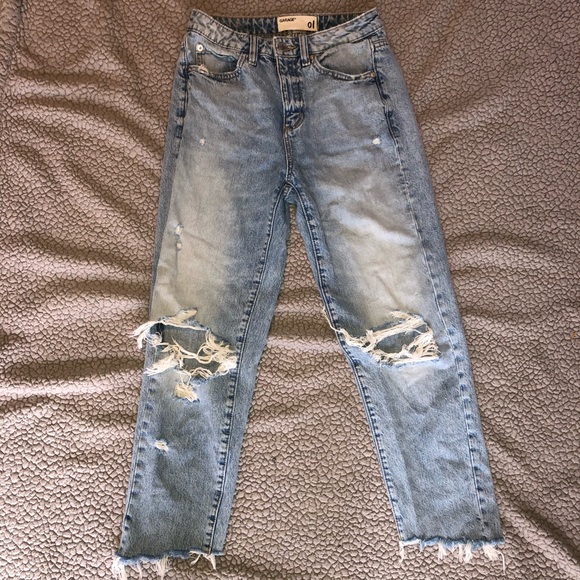 Mom jeans ripped bottom Clearance
